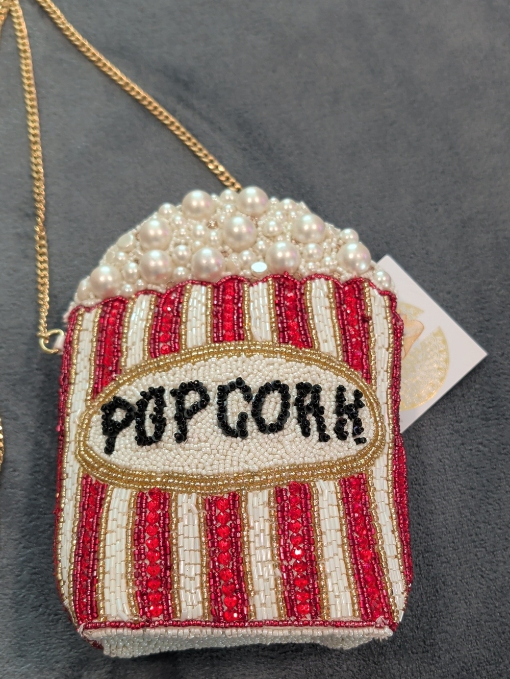 Beaded Red & White Popcorn Crossbody Bag